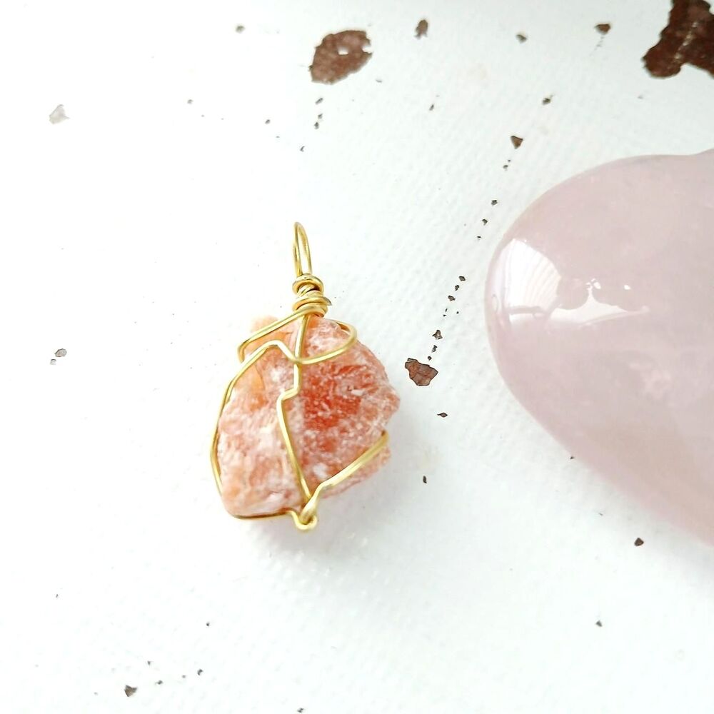 2/$10 Raw Orange Calcite Wire Wrapped Gemstone Pendant 1.25"